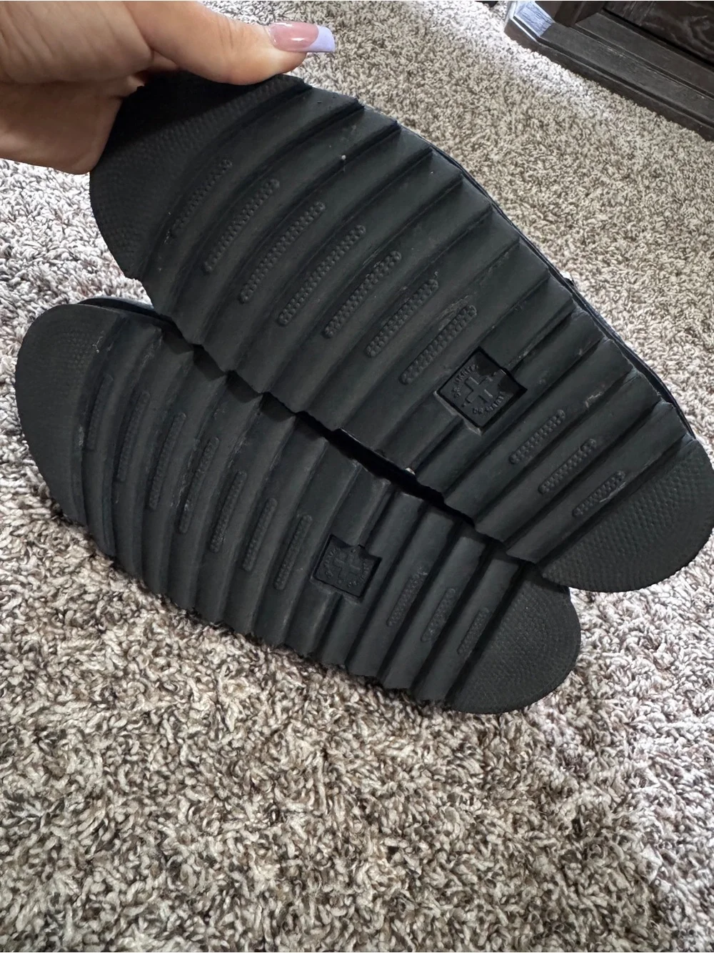 Dr. Martens AirWair Black Platform Sandals with Yellow Stitching